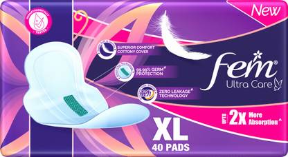 Fem Ultracare XL Sanitary Napkins | Provides Up to 2X More Absorption Sanitary Pad  (Pack of 40) at Rs. 104