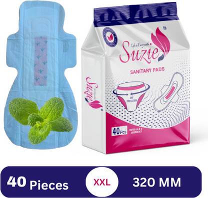 Suzie Mint Flavour Premium Sanitary Pads,Pure Cottene,100% Rash-Free, XXL 320 MM Sanitary Pad