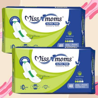 MISS N MOMS Ultra Thin Anion Sanitary Pads – 12 Hour Dryness, XXL, Aloe Vera Fresh Sanitary Pad