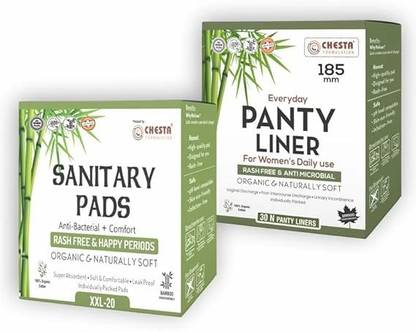 CHESTA FORMULATION Helium Bamboo Fibre Sanitary Pad And PantyLiner Combo[XXL-20 Pad+30N PantyLiner] Sanitary Pad