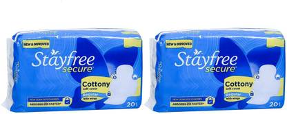 STAYFREE Secure Cottony Soft Cover Regular - 20+20 Counts Sanitary Pad Sanitary Pad