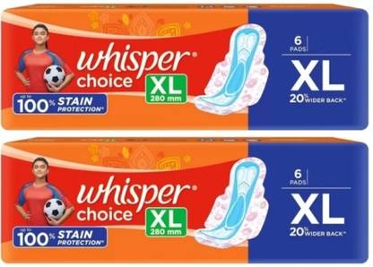 Whisper Choice Extra Long Stain Protection XL 6 Pads Sanitary Pad (Pack of 1) Sanitary Pad