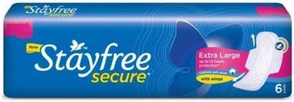 STAYFREE Secure XL Cover Sanitary Pads 6 (6 Pads) (Pack of 1 ) Sanitary Pad