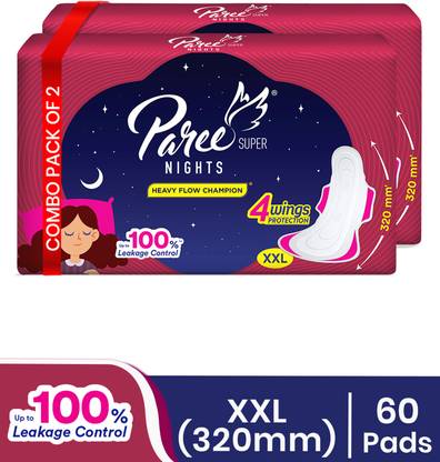 Paree Super Nights Soft & Rash Free Double Feather|XXL Size Pad|For Leakage Protection Sanitary Pad