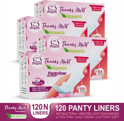 Thanks mom ORGANICO PANTY LINERS 30 LINERS BOX {COMBO OF 30X4=120 LINERS] Pantyliner