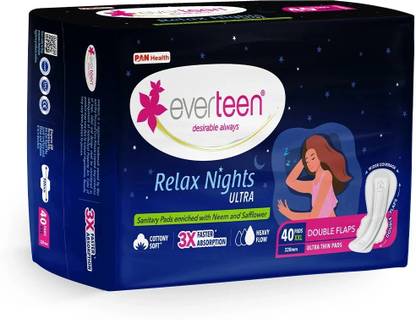everteen XXL Relax Nights Ultra Thin 40 Sanitary Pads with Menstrual Cramp Roll-On 1 Pack Sanitary Pad