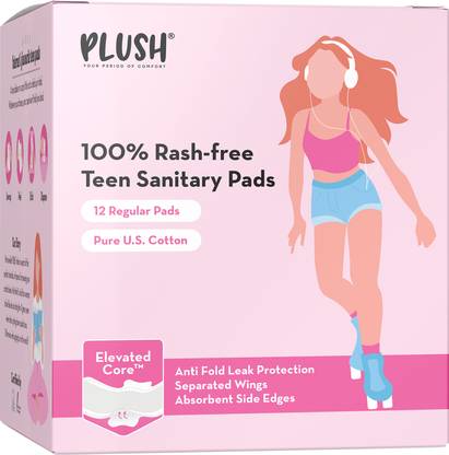 PLUSH Teen Cotton Sanitary Pads | 100% Rashfree| With Elevated Core Techonolgy | 240mm Sanitary Pad