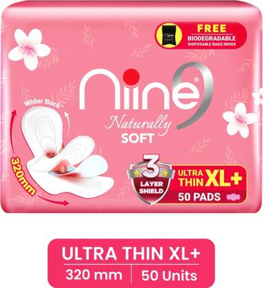 niine Naturally Soft Ultra Thin XL+Disposable Bag inside, 3Layer Shield for Heavy Flow Sanitary Pad