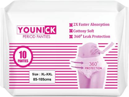 YOUNICK Period Panty XL-XXL pack of 10 (80-100cm,32-40inch)360 Degree Leakage Protection Pantyliner