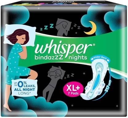 Whisper Bindazzz Night Sanitary Pads Pack of 7 thin Pads(XL+) Sanitary Pad