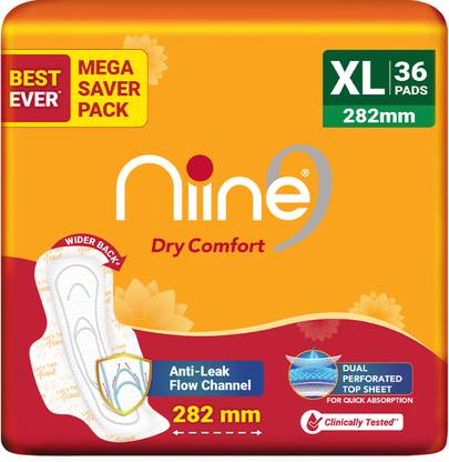 niine Dry Comfort Extra Long Sanitary Pads, Anti Leak Flow Channel (Combo of 1) Sanitary Pad