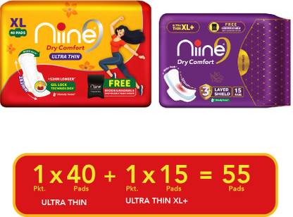 niine Dry Comfort (XL, XL+)Ultra-Thin Day&Night Protection with Disposable bags inside Sanitary Pad