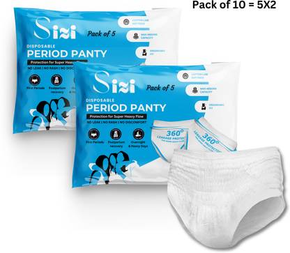 SIZI White Sanitary Disposable Period Panty for Regular Flow & Heavy Flow Sanitary Pad