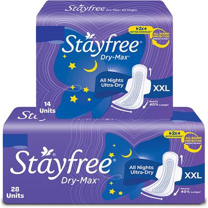 STAYFREE Dry-Max All Nights| All round protection throughout|2x better coverage Sanitary Pad