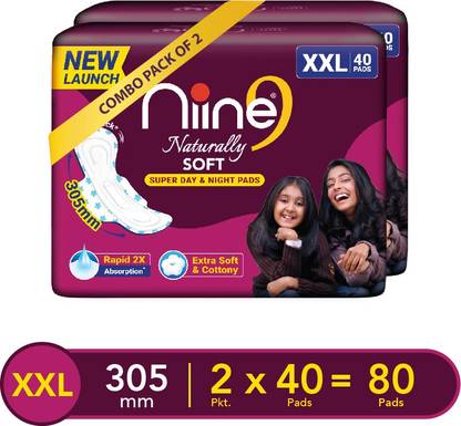 niine Naturally Soft XXL+ Sanitary Napkins Super Day & Night (Combo 2) Sanitary Pad