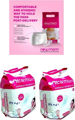 Newmom Maternity Pad Pack Of 2 x 5 Pcs (MAXIPAD 850 ml ) and Large Fixtor 5 Pcs 1 Pack Sanitary Pad