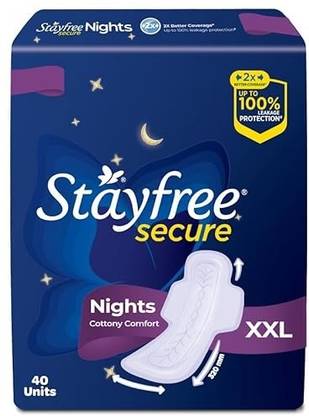 STAYFREE Secure Nights XXL | 40 Pads| Cottony Soft Sanitary Pads for Women Sanitary Pad