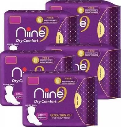 nine Dry Comfort Ultra Thin XL+ Sanitary Napkins for heavy flow pack of 5 (36 pads ) Sanitary Pad