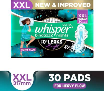 Whisper BINDAZZZ NIGHTS XL+ , UPTO 0% LEAKS ALL NIGHT LONG Sanitary Pad