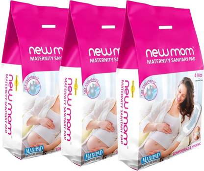 Newmom Maternity Pad for Heavyflow 4 Pads + 1 Fixtor per Pack (Pack of 3) Sanitary Pad