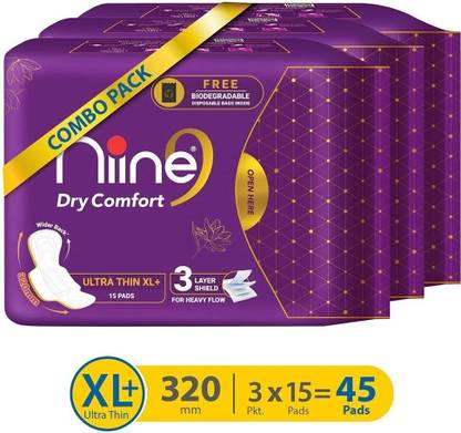 niine Dry Comfort Ultra Thin XL+ SUPER SAVER Sanitary with Biodegradable bags inside Sanitary Pad