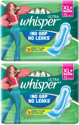 Whisper Ultra Upto No Gap No Leaks, 15+15 XL+ Sanitary Pad