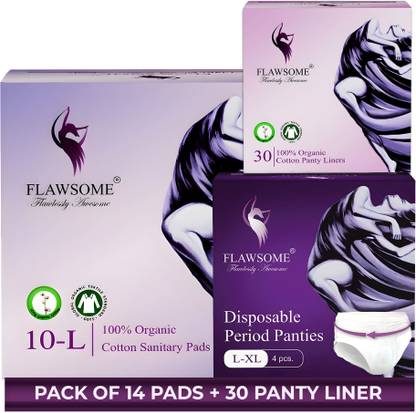 FLAWSOME Ultimate Period Care Pack| Period Pants (Pack of 4)| Sanitary Pads (Pack of 10)| Pantyliner