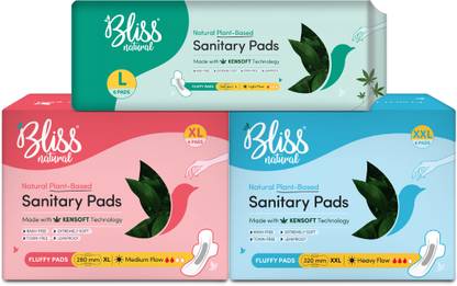BlissNatural Ultra Soft Combo 18 Pads (6L+6XL+6XXL) Light To Heavy Flow Sanitary Pad