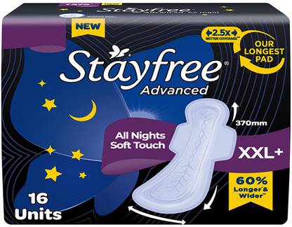 STAYFREE Advanced All Nights XXL+ | Odor Control | Absorbs 2x more | Ultra Thin Pads Sanitary Pad  (Pack of 16)