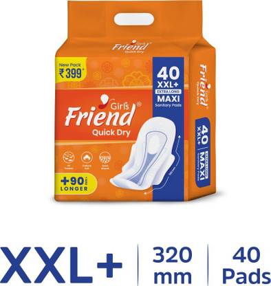 Girl's Friend Quick Dry Sanitary Pads |XXL+, 40 Pads |Cottony Soft |For Heavy Flow Sanitary Pad
