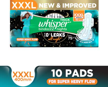 Whisper BINDAZZZ NIGHTS XXXL, UPTO 0% LEAKS ALL NIGHT LONG Sanitary Pad
