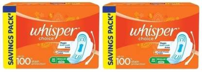 Whisper CHOICE SANITARY PADS - 20+20 REGULAR PADS, UPTO 100% STAIN PROTECTION ALL DAY Sanitary Pad