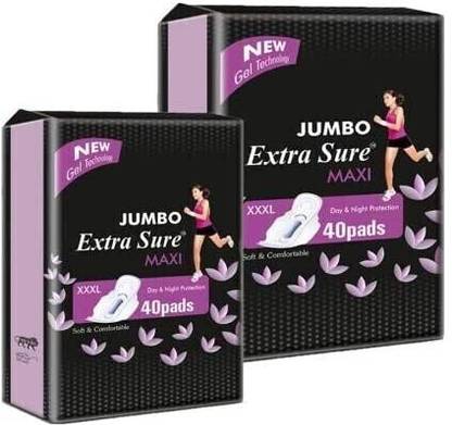 Extra Sure Sanitary Pads for Women with Wings | Dry-net Soft & Comfortable Sanitary Napkins for Day & Night Protection - XXXL (combo pack of 2) 80 PADS Sanitary Pad