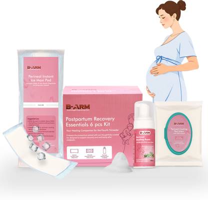B-Arm Postpartum Recovery Kit-1 Perineal Foam,4 Instant Ice Maxi Pads,25Pad liners for Sanitary Pad