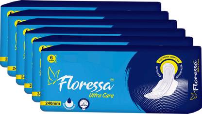 Floressa Ultra Care Regular Cotton Soft Sanitary Pads with Wings 240MM Pack of 6 Sanitary Pad