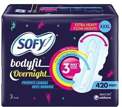 SOFY Bodyfit Overnight Extra Heavy Flow Nights XXXL- 3 Counts Sanitary Pad