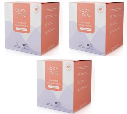 Nua Overnight Disposable Period Panties | M - L | 5 Count x Pack of 3 Sanitary Pad