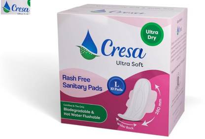 CRESA Hot Water Flushable & Biodegradable Sanitary Pads |10 Pads - Pack of 1| Sanitary Pad
