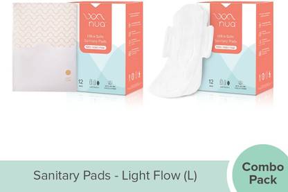 Nua Ultra Safe 24 Pads | Light Flow - L |Leakproof, Toxic Free with Disposal Covers Sanitary Pad