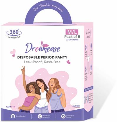 Dreamease Over Night Ultra Absorbent Disposable Period Panty|M-L|for girls & women Pantyliner