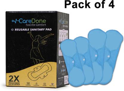 CareDone Skyblue Reusable Sanitary Pads for women,2 Pads for moderate flow+2 heavy flow. Sanitary Pad