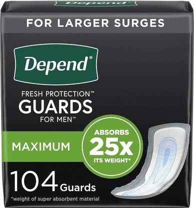 Depend Incontinence Guards for Men, Maximum Absorbency, 52 count, pack of 2 Pantyliner