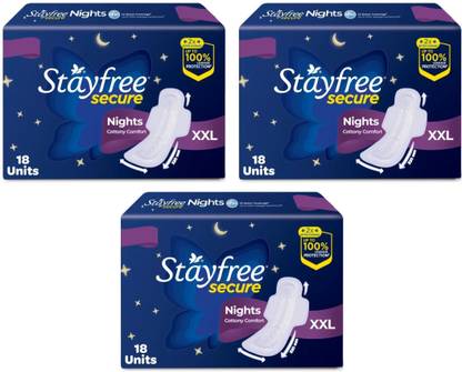 STAYFREE Secure Night Sanitary Pads for Women XXL- (18+18+18 Pads) Sanitary Pad