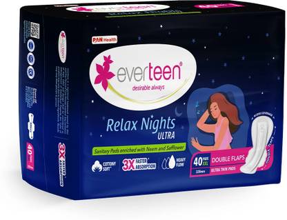 everteen XXL Relax Nights Ultra Thin 40 Sanitary Pads with Menstrual Cramp Roll-On 1 Pack Sanitary Pad