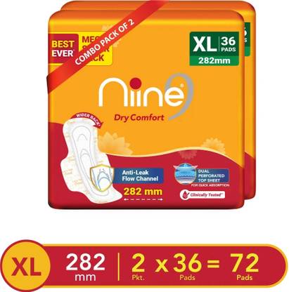 niine Dry Comfort Extra Long Sanitary Pads, Anti Leak Flow Channel (Combo of 2) Sanitary Pad