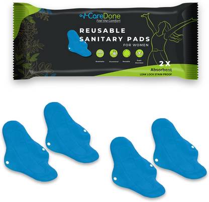 CareDone Pack of 4,Cloth Period Pads Washable Napkin for Heavy Flow with Wings . Sanitary Pad