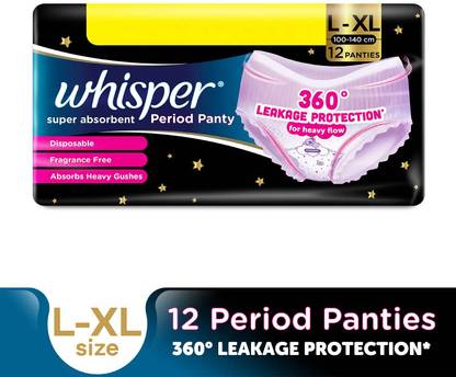 Whisper Super Absorbent , 360� Leakage Protection for Heavy Flow Period Panty L-XL Sanitary Pad