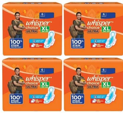 Whisper Choice Ultra Sanitary Pads Large Size - 6×4 Piece Sanitary Pad