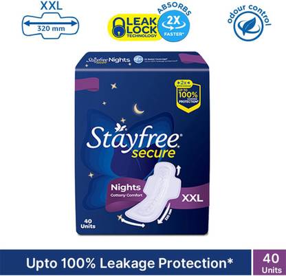 STAYFREE Secure Nights|Cottony Comfort|Upto 100% leakage protection|Odour Control Sanitary Pad