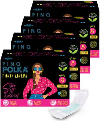 PINQ POLKA Premium Panty Liners 100 Regular (155mm) Cottony Soft|Sensitive Skin|Ultra Thin Pantyliner
